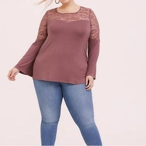 NEOT Torrid Super Soft & Lace Walnut Bell Sleeve Top